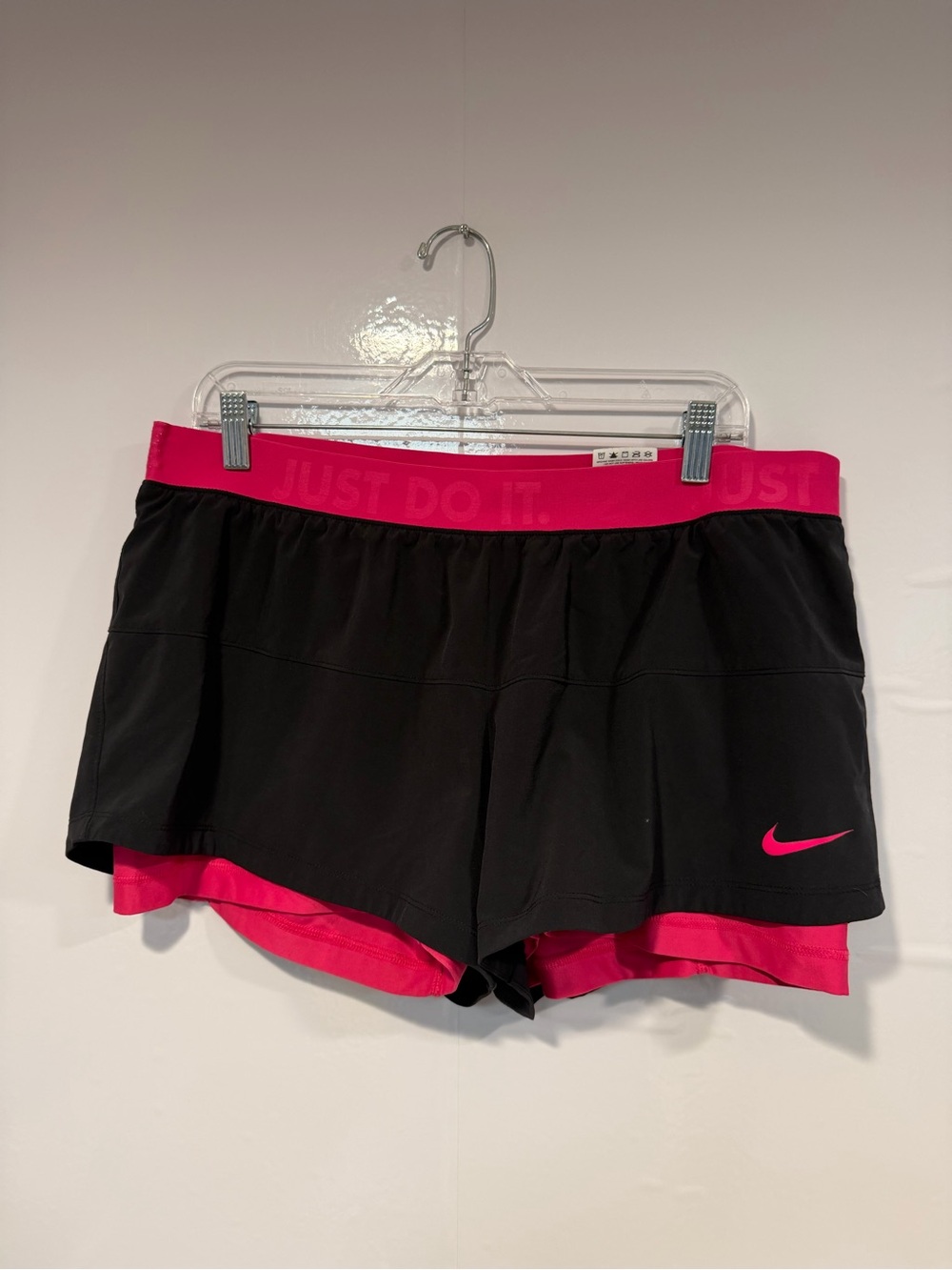 Nike Women's Black & Pink Athletic Running Shorts - 'Just Do It' Waistband